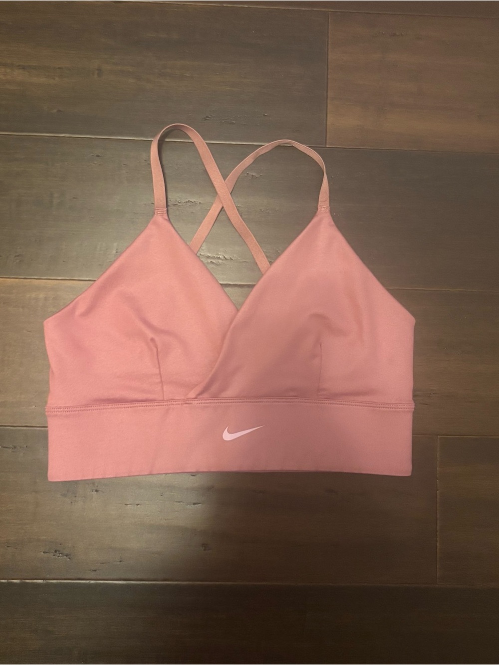 Nike Shimmer Indy Peach Pink Sports Bra Cross Front Size Small Women’s